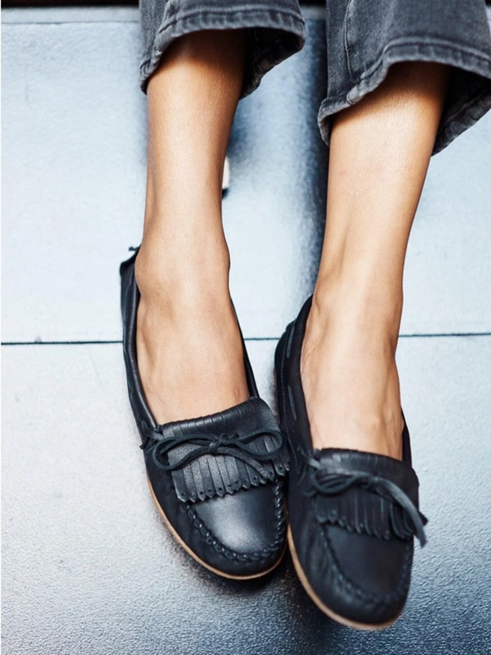 Jamie Haller Black Fringe Moccasin Loafers for Women